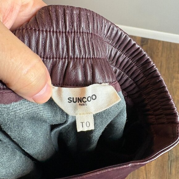 Suncoo Paris burgundy faux leather wide leg cropped pants - Picture 4 of 6